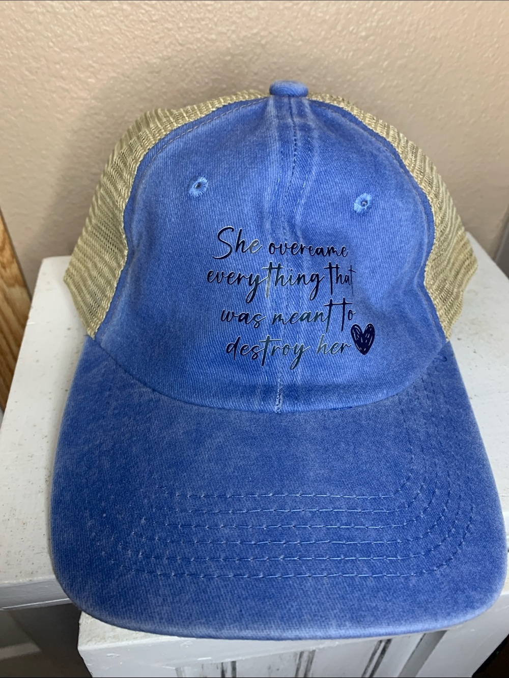 Blue Cotton Mesh Embroidered Baseball Cap Adjustable